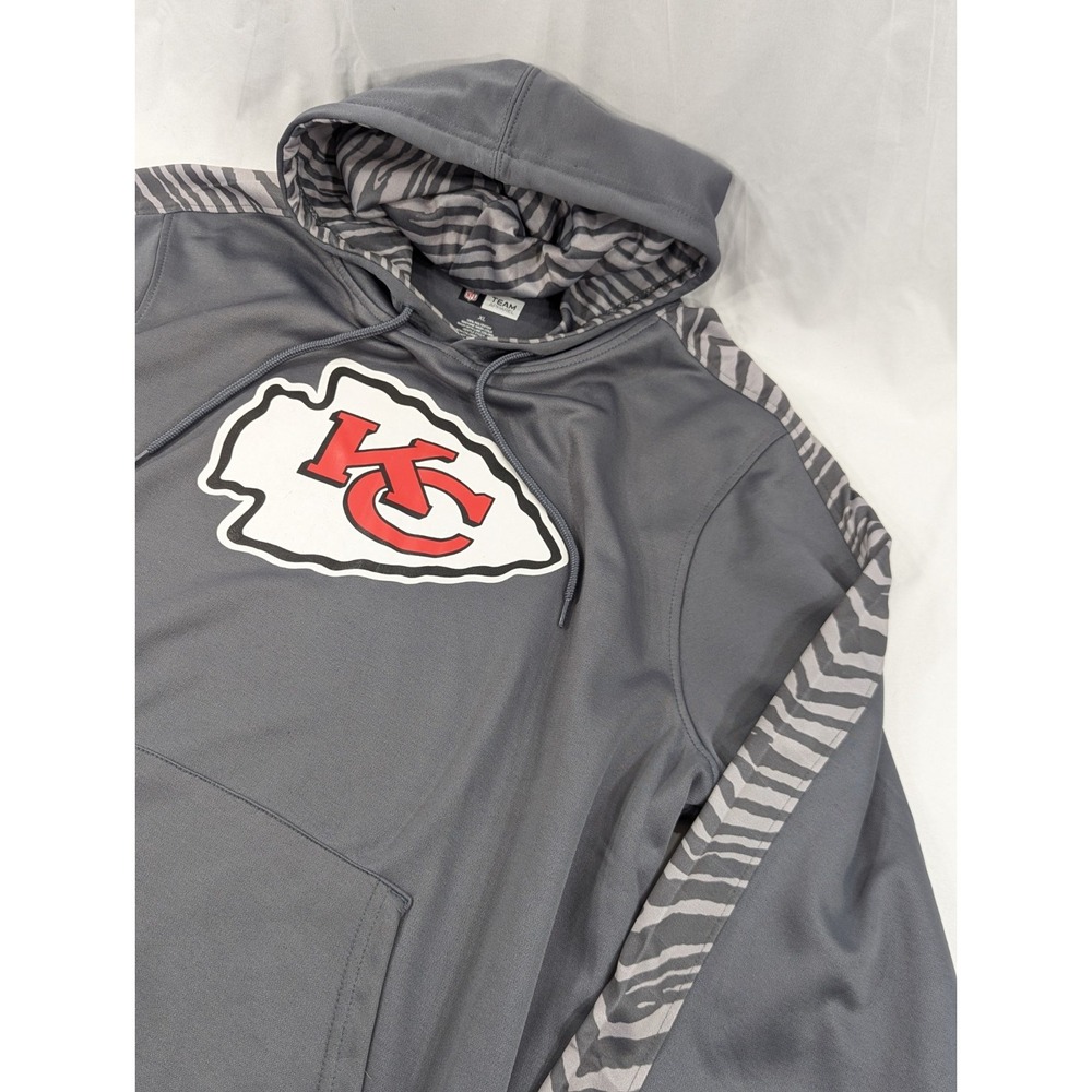 NFL Team Apparel Hoodie Mens XL Black Kansas City Chiefs Pullover Zebra Arms EUC